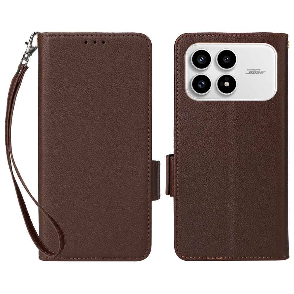 (Brown) For Xiaomi Poco F8 Pro / Redmi K90 5G Case Litchi Texture Wallet Leather Phone Cover With Wrist Strap Brown 6914291257798