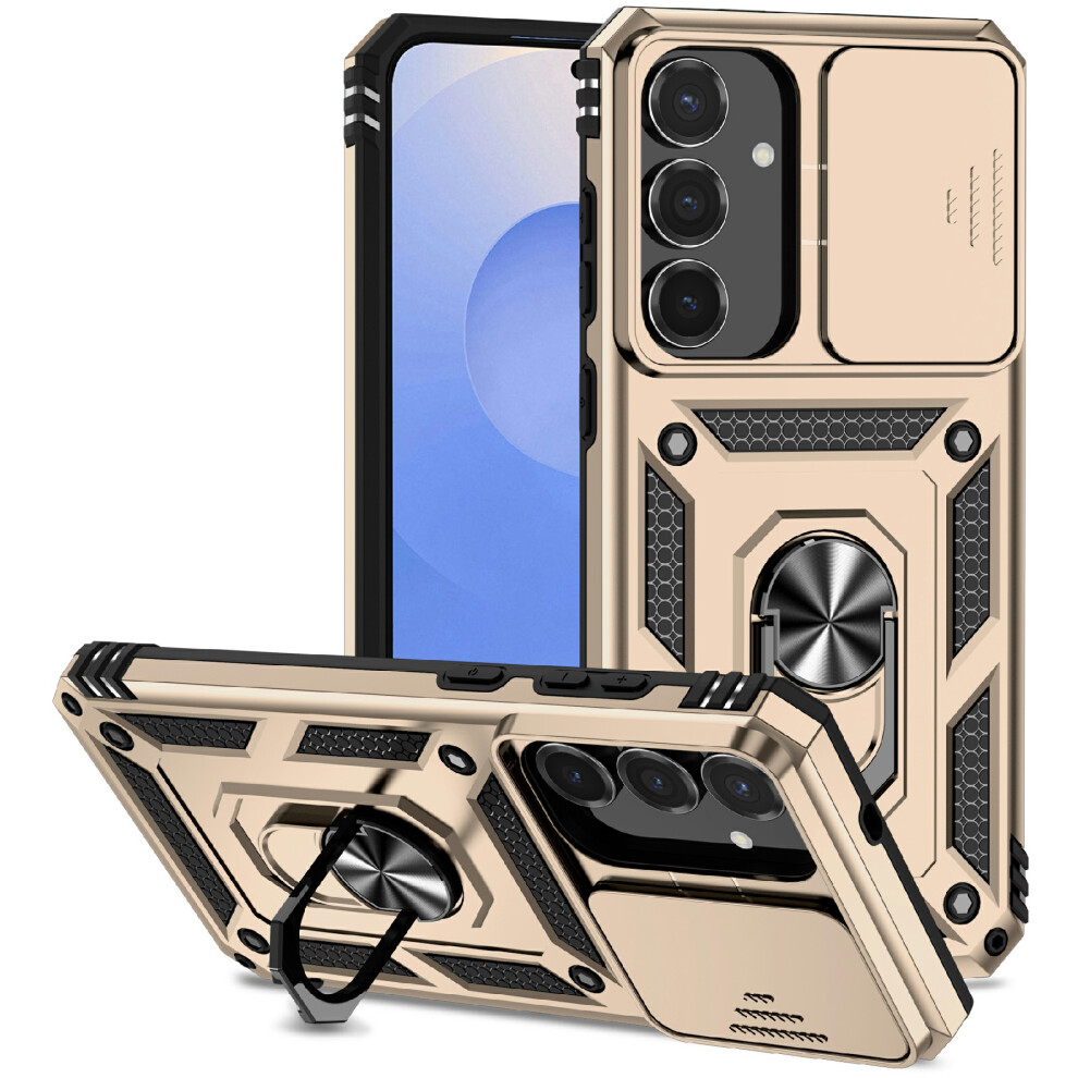 (Gold) For Samsung Galaxy S25 Fe Case Pc + Tpu Phone Cover With Lens Protection Kickstand Gold 6914295022781