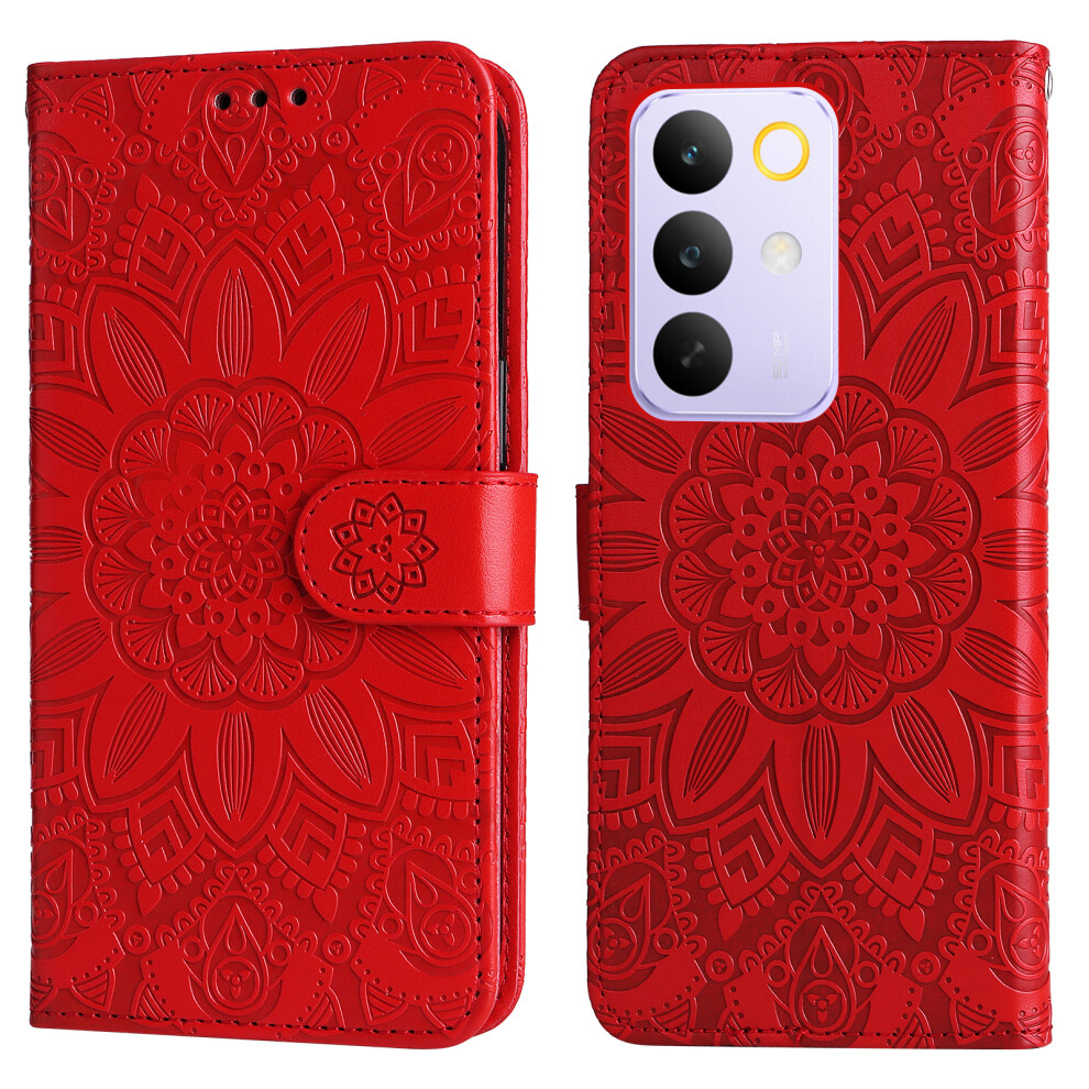 (Red) For Realme C85 Pro 4G Case Sunflower Imprint Leather Wallet Phone Cover Red 6914299983989