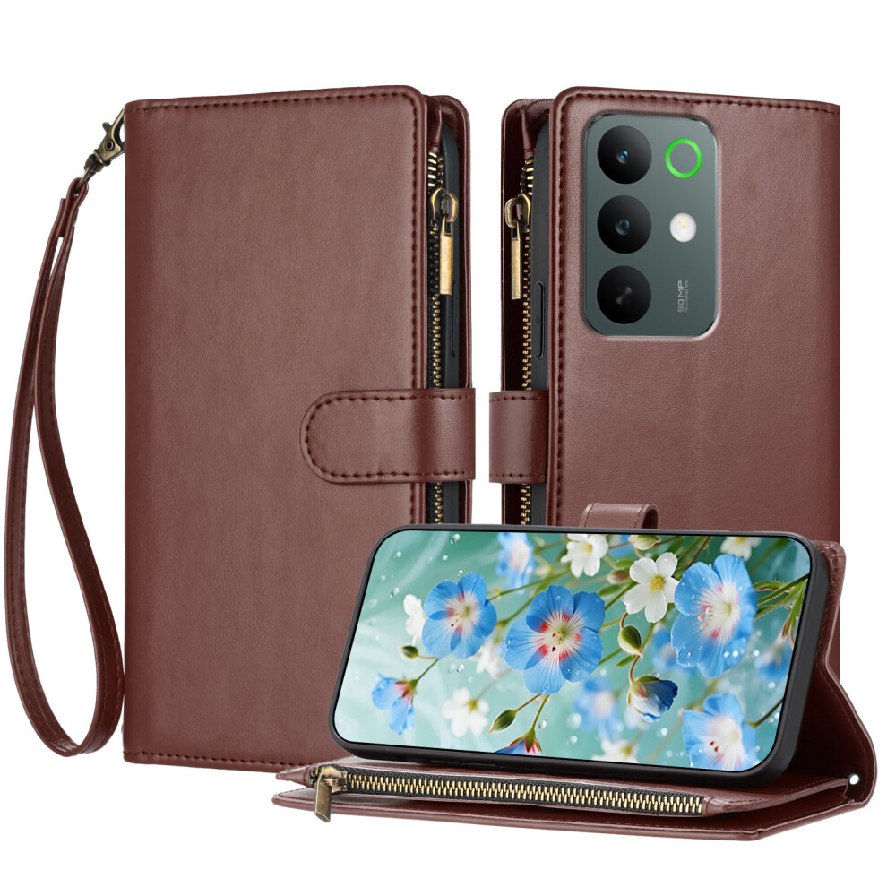 (Brown) For Realme C85 Pro 4G Leather Case Zipper Wallet Stand Shockproof Phone Cover With Wrist Strap Brown 6914295186155