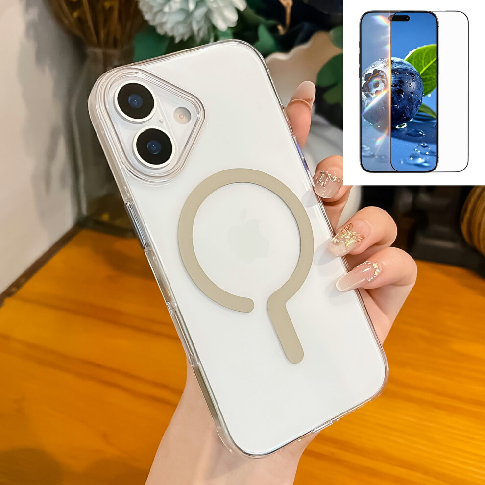 (Desert ) For Iphone 17 Crystal Clear Case Compatible With Magsafe Hard Pc Phone Cover With Tempered Glass Film Gold 6914292445699