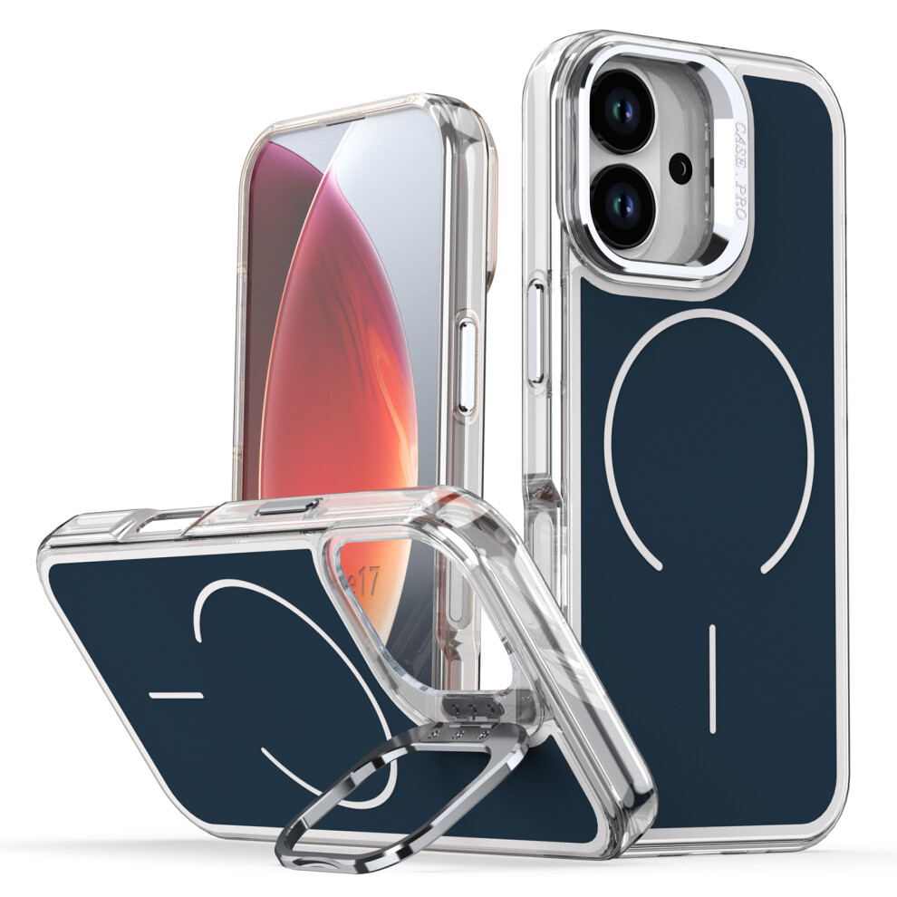 (Blue) For Iphone 17 Case Compatible With Magsafe Lens Kickstand Tpu Pc Phone Cover Blue 6914298056127