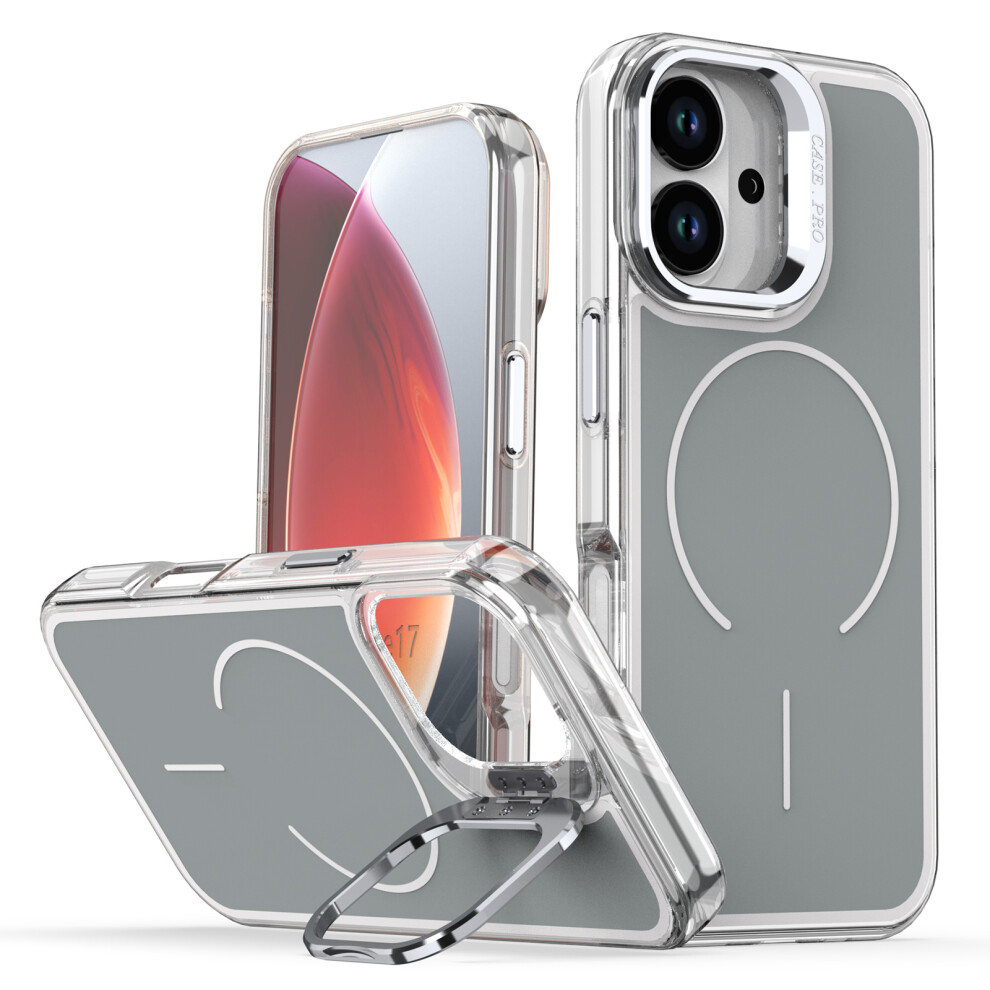 (Grey) For Iphone 17 Case Compatible With Magsafe Lens Kickstand Tpu Pc Phone Cover Grey 6914296459913