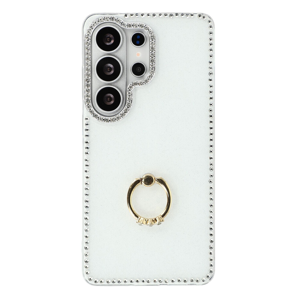 (Glitter ) For Samsung Galaxy S26 Ultra Case With Ring Kickstand Rhinestone Edge Tpu + Pc Imd Phone Cover White 6914298601761