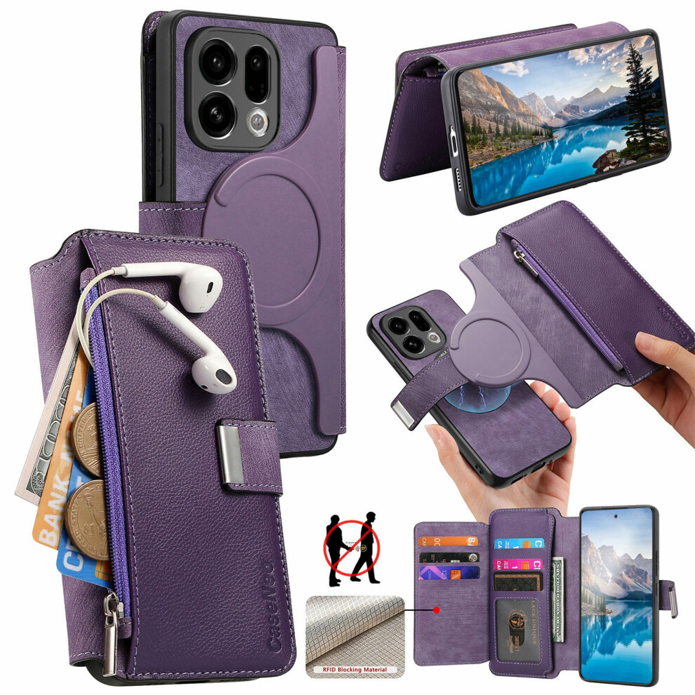 (Purple) Caseneo Mw-02 For Oppo Find X9 5G Case Detachable Magnetic Leather Flip Cover Purple 6914296268904