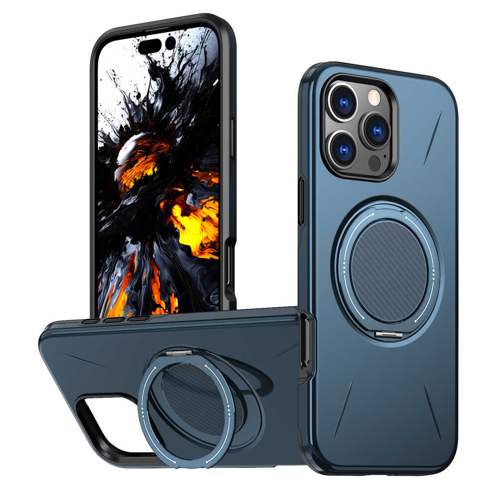 (Blue) For Iphone 15 Pro Max Case Compatible With Magsafe Tpu + Pc Back Cover With Rotating Kickstand Blue 6914297408262