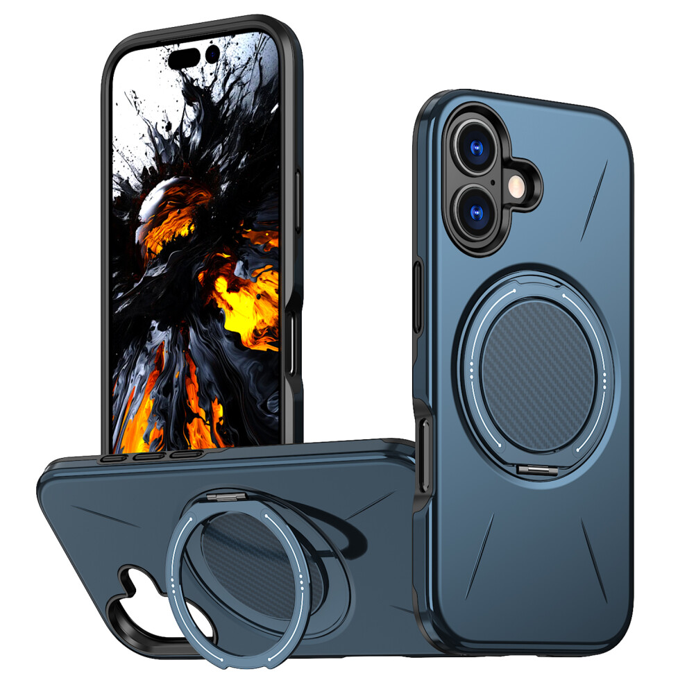 (Blue) For Iphone 16 Case Compatible With Magsafe Tpu + Pc Back Cover With Rotating Kickstand Blue 6914294694620