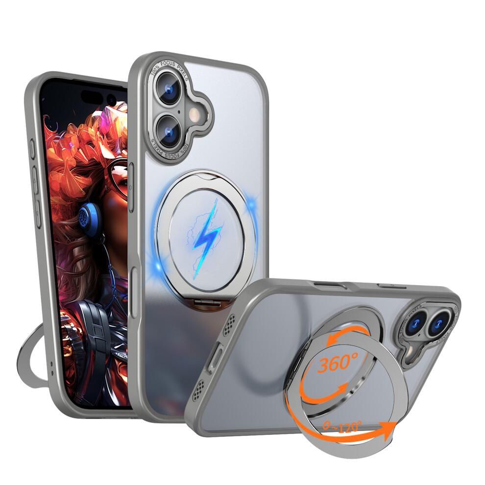 (Titanium ) For Iphone 17 Case Compatible With Magsafe Skin-Touch Tpu + Pc Phone Cover With Rotating Kickstand Grey 6914294859999