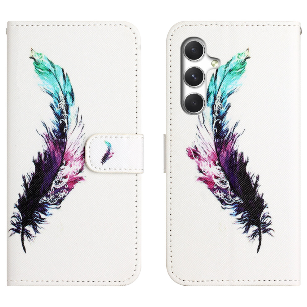 (Feather) For Samsung Galaxy A57 5G Case Pattern Print Pu Leather Wallet Phone Cover Cross Texture 6914298438695