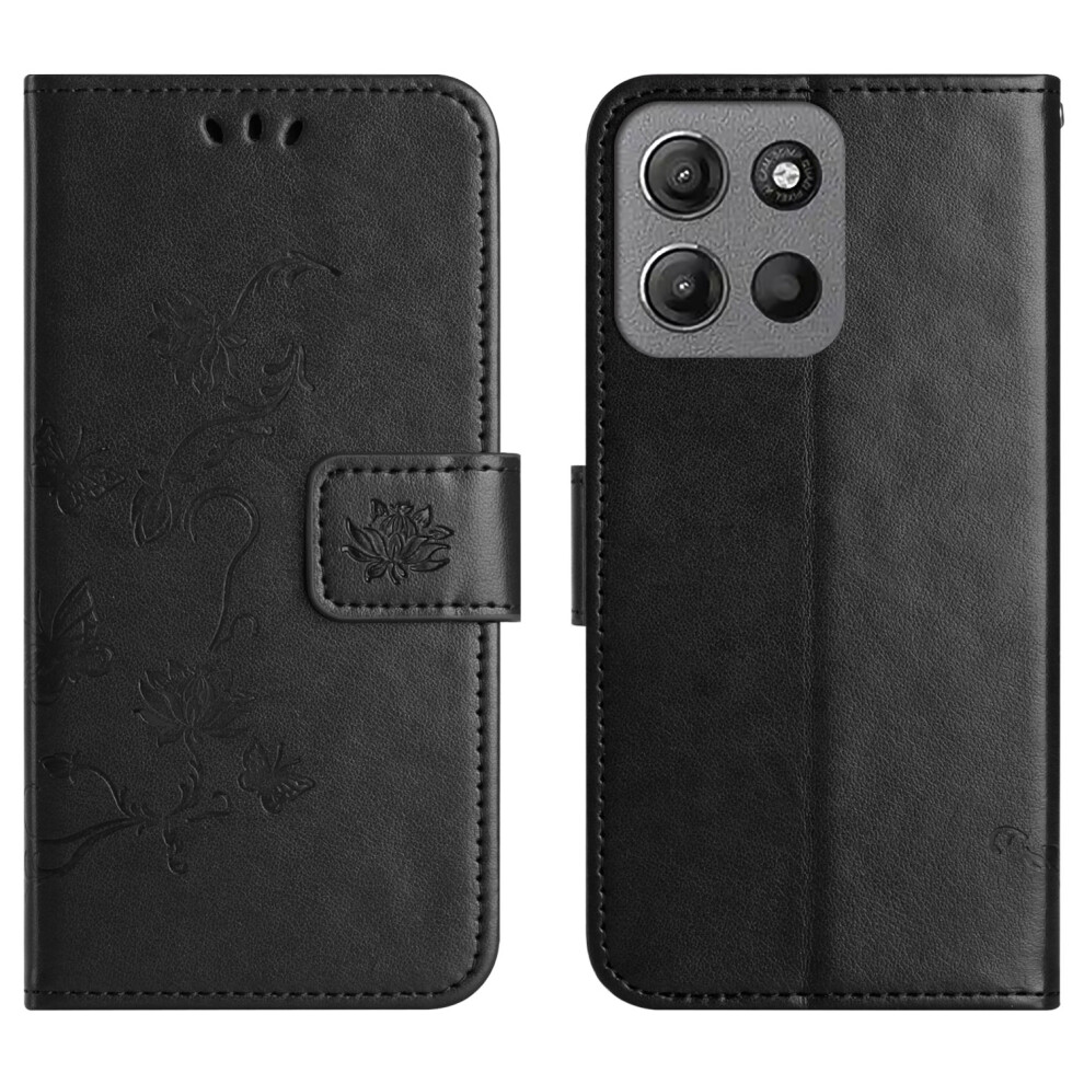 (Black) Phone Case For Motorola Moto G57 Power 5G / G67 Power 5G / G57 5G Wallet Stand Imprinted Butterfly Flower Pu Leather Black 6914297270791