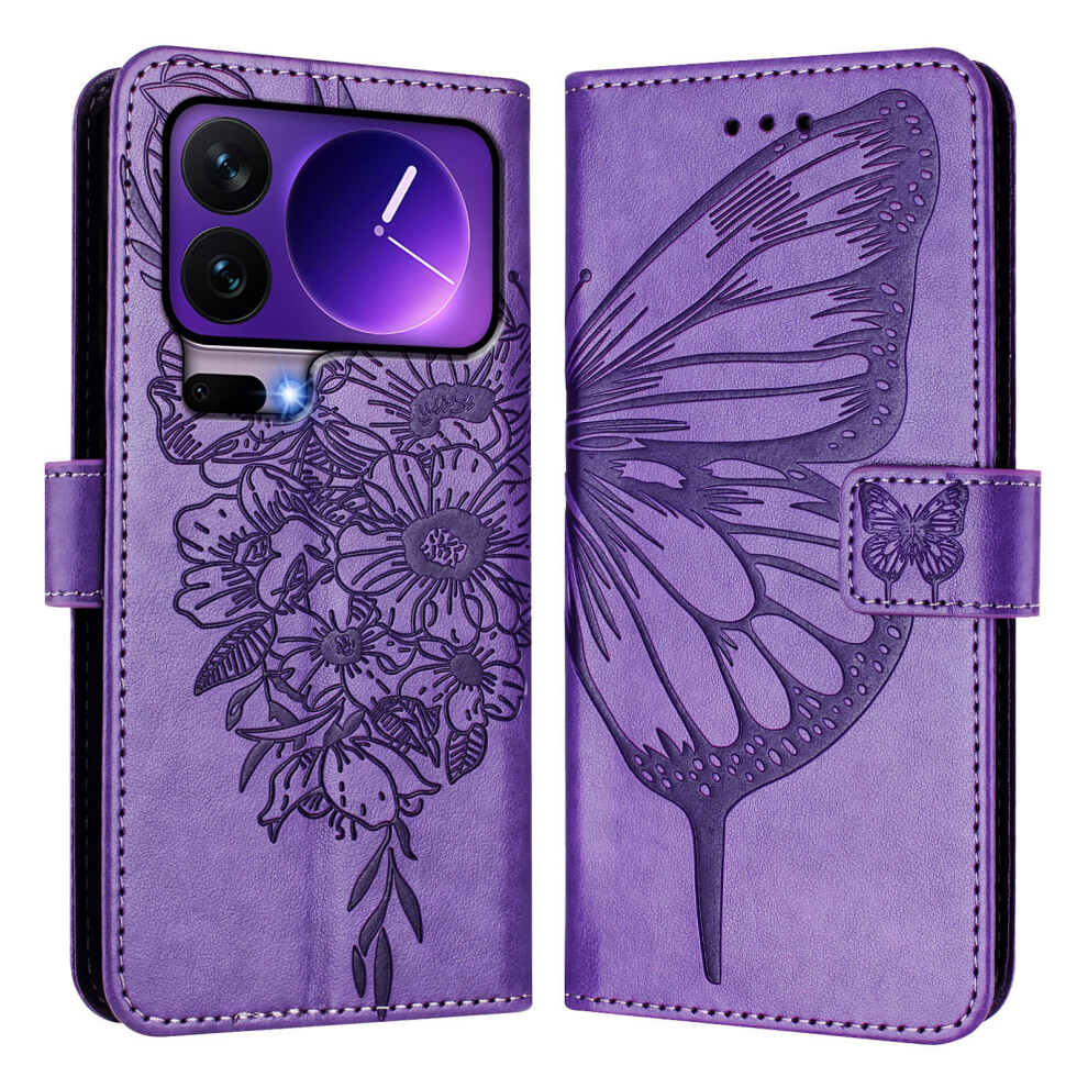 (Purple) For Xiaomi 17 Pro Wallet Case With Wrist Strap Butterfly Imprint Leather Phone Cover Purple 6914298210529