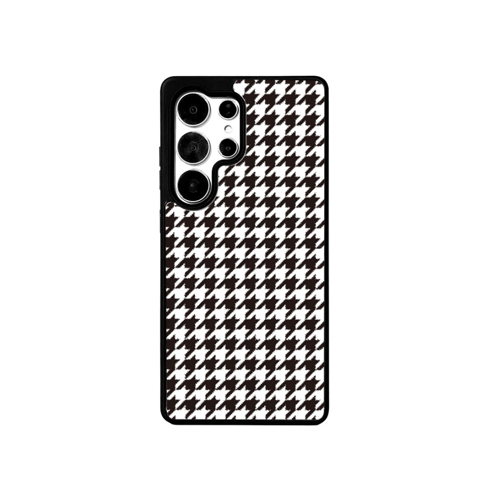 (Black White Houndstooth) Eycase For Samsung Galaxy S25 Ultra Magnetic Case Grid Series Black Edge Tpu + Acrylic Cover White,Black 6914292116544