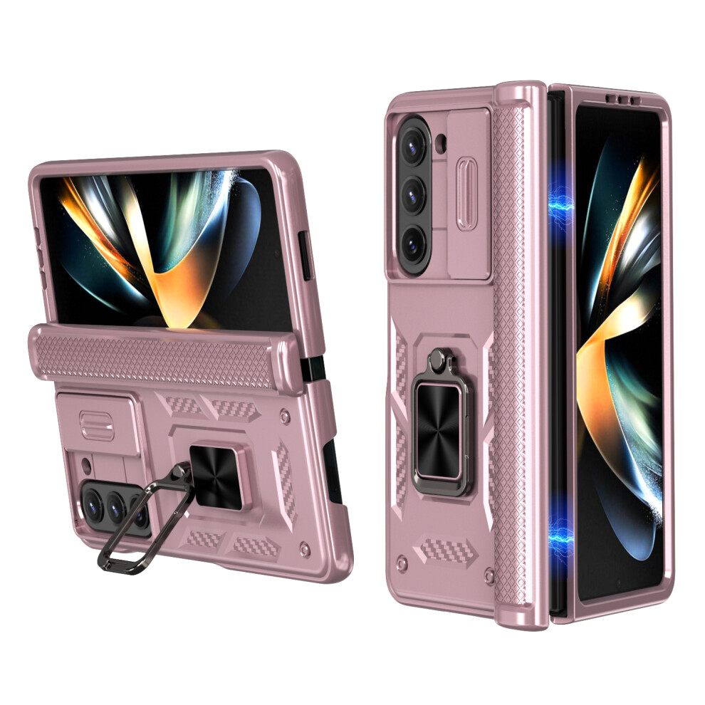(Rose ) For Samsung Galaxy Z Fold5 5G Phone Case With Hinge Pc + Tpu Cover With Kickstand And Slide Camera Lid Gold 6914296134100