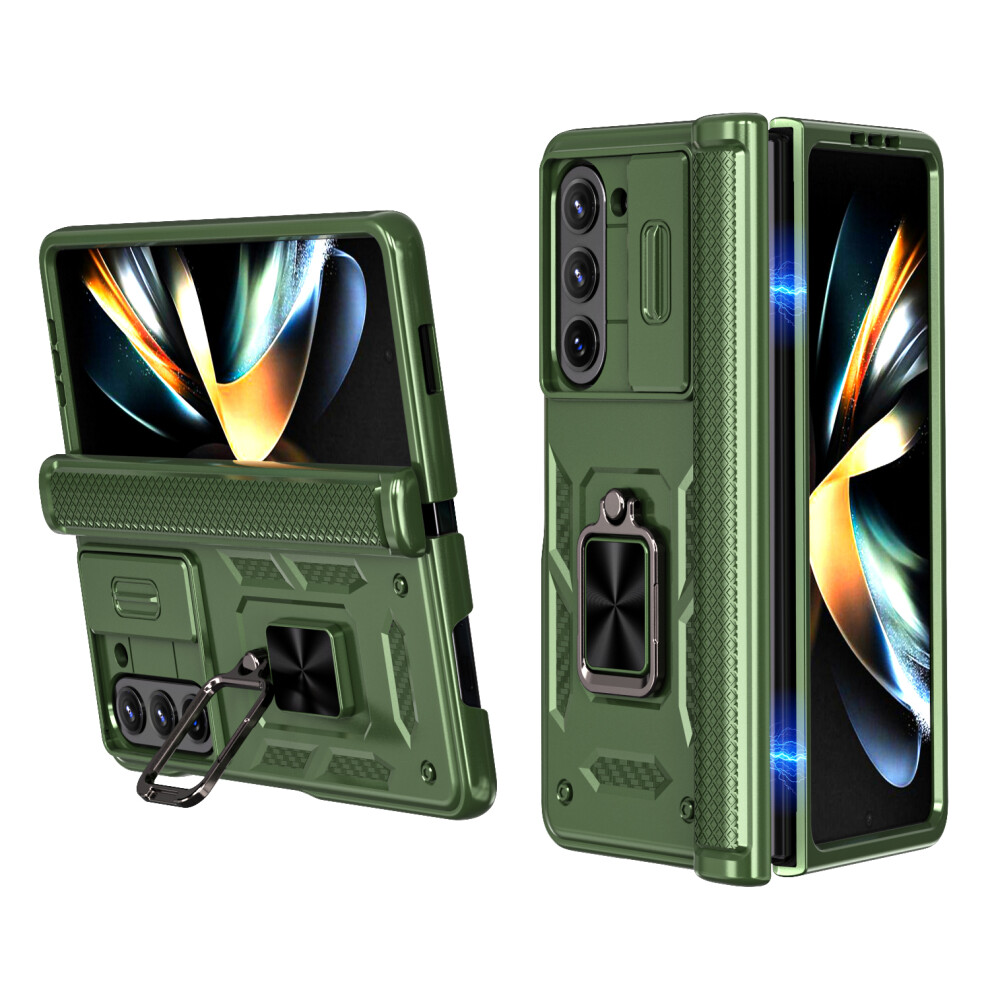 (Green) For Samsung Galaxy Z Fold5 5G Phone Case With Hinge Pc + Tpu Cover With Kickstand And Slide Camera Lid Green 6914290858064