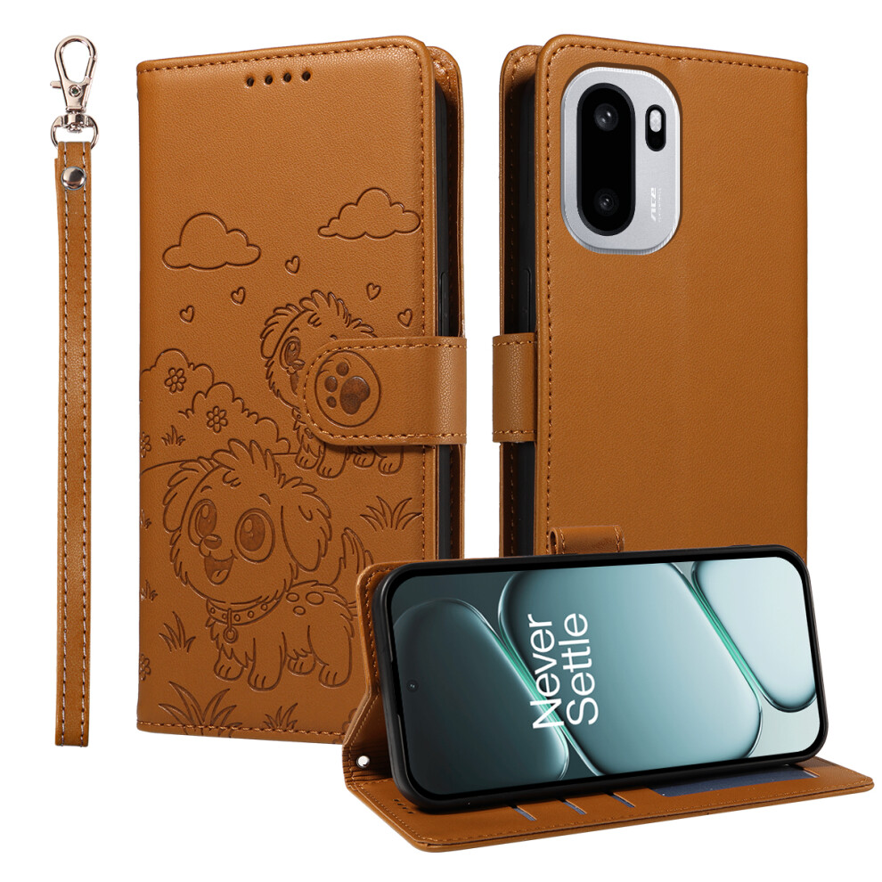 (Brown) For Oneplus 15R 5G / Ace 6T 5G / Ace 6 5G Case Rfid Blocking Imprinted Dog Pattern Pu Leather Phone Cover With Wrist Str Brown 6914290528035