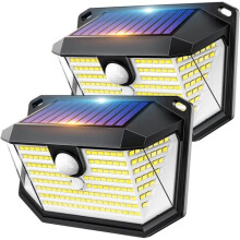Buitenlamp op zonne-energie met 178 LED's, bewegingssensor, 3 standen, brede stralingshoek van 270 en IP65 waterdichtheid (2 stuks).