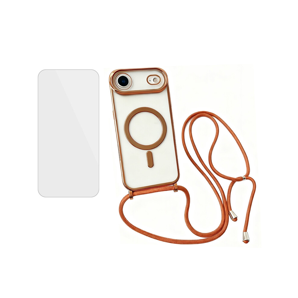 (Orange) For Iphone Air Case Compatible With Magsafe Electroplating Edge Tpu Phone Cover With Screen Film / Shoulder Strap Orange 6914291524463