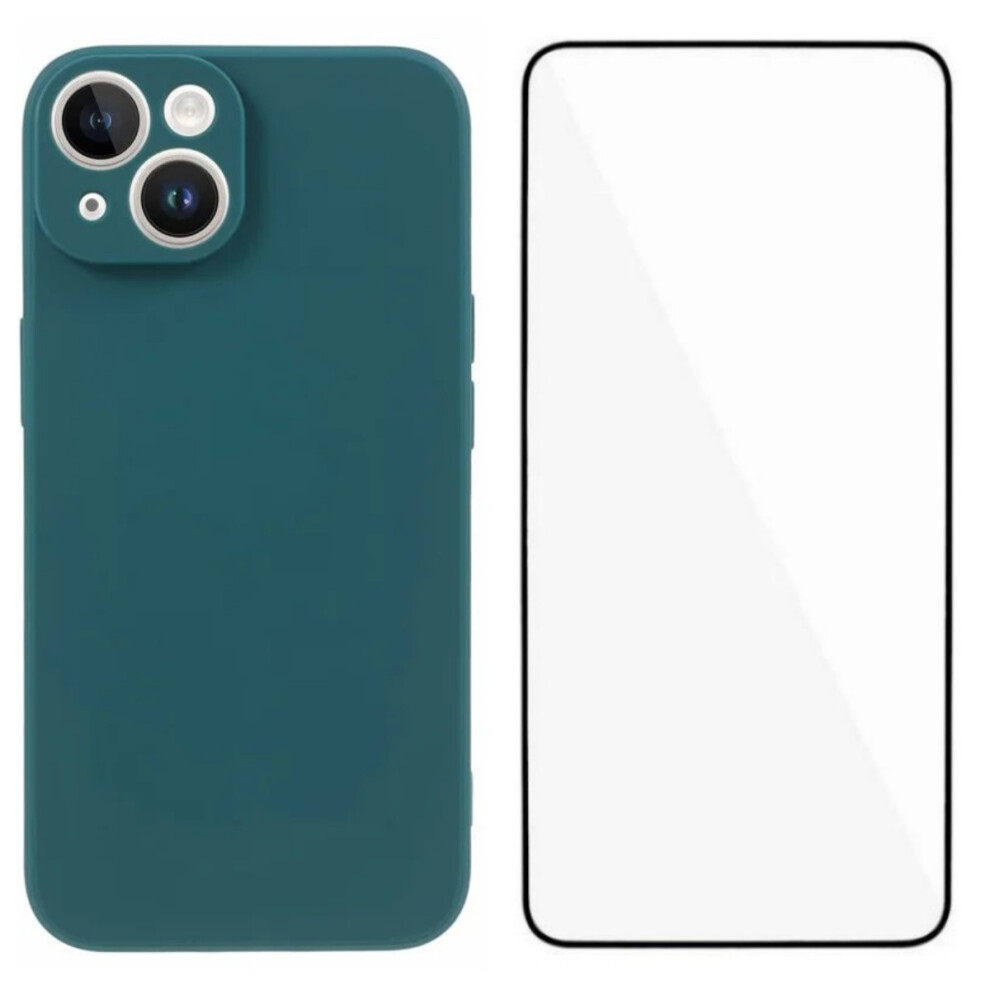 (Army ) Wanlonfeng For Iphone 15 Case Zb Series Precise Cutouts Straight Edge Tpu Phone Cover With Tempered Glass Film Green 6914291093020