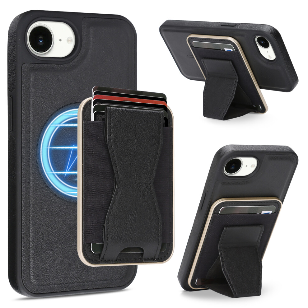 (Black) For Iphone 17E / 16E Case Compatible With Magsafe Leather Back Phone Cover With Detachable Card Holder Kickstand Black 6914290426478