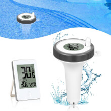 Gemakkelijk afleesbare drijvende zwembadthermometer met temperatuur- en vochtigheidsmeter. Draadloze digitale zwembadthermometer, IP67 waterdicht