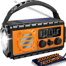 Radio d'urgence 20 000 mAh avec météo NOAA, radio de survie portable SW/AM/FM avec batterie rechargeable solaire à charge rapide, lampe torche, l