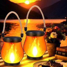 Set Solar Flame Lantern Lights — Hangende lantaarns met flikkerend vlammetje voor buiten, waterdichte tuinverlichting met 2 standen: opladen via