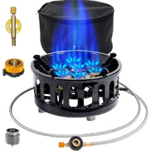 Draagbaar, winddicht campingfornuis, gaskooktoestel, 21000W propaanbrander met piëzo-ontsteking en draagtas, geschikt voor buitenactiviteiten zoa