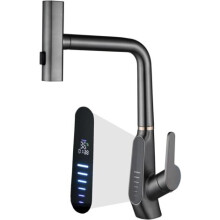 Keukenmengkraan met waterval-effect en uittrekbare sproeier, 3 standen, 360 draaibaar, digitaal display, eenschroefs aansluiting, 59A koper, cor
