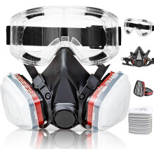 Demi-masque respiratoire avec filtres - Masque respiratoire avec 10 filtres en coton et lunettes de protection, pour la peinture, la poussière, l