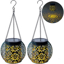 Waterdichte solar buitenlantaarns, hangende solar buitenlampen, tuindecoratie, decoratieve metalen lantaarn in oma-stijl voor terras, tuin, veran