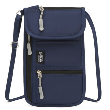 Easy Access Passport Organizer Blocking Neck Wallet Oxford Fabric Crossbody Bag Navy blue