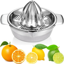 Citruspers voor citroen, sinaasappel en grapefruit, handmatige pers van robuust 304 roestvrij staal, roterende pers met filter en kom van 280 ml,