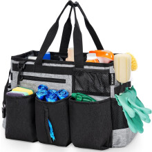 Sac de rangement portable pour produits d'entretien, grand sac de nettoyage, organisateur, sac de rangement simple pour produits d'entretien, gris