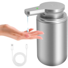 Distributeur de savon automatique 400 ml, acier inoxydable avec capteur, distributeur de savon infrarouge, détecteur de mouvement, chargement USB