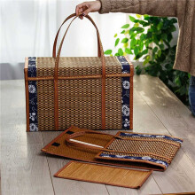 6X Picnic Woven Basket Wicker Storage Bag Handle Folded Fruit Shopping Food Handle Rattan Grass Foldable Bamboo Basket