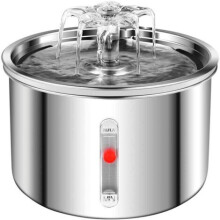 Fontaine à eau automatique en acier inoxydable pour chats et chiens (2 litres), avec pompe ultra-silencieuse et indicateur de niveau d'eau. Convi