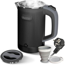 Draagbare waterkoker met opklapbare beker, 800 ml, reiswaterkoker, snelkokend, stil, roestvrij staal, kleine waterkoker, energiezuinig, automatis