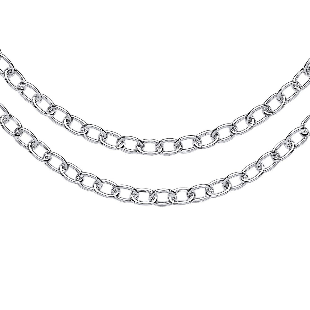 Jewelco London Ladies Rhodium Plated Sterling Oval Belcher Rolo Multi-Strand Necklace 4Mm 14 + 2 Inch - Gvk421 Silver