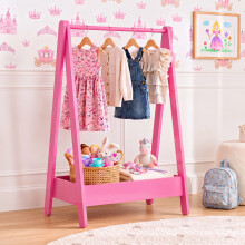 (Pink) Kids Bedroom Clothes Rail Organiser – Open Wardrobe with Storage Shelf