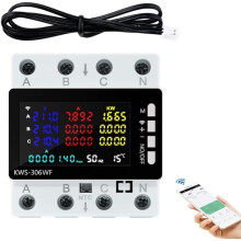Wifi-driefasen-elektriciteitsmeter, 80A 220V AC slimme elektriciteitsmeter met WLAN en lcd-scherm, bescherming tegen stroomuitval/onderspanning/o