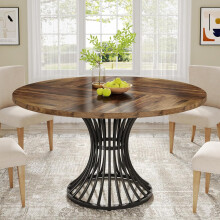 Table de salle Ă manger ronde Tribesigns de 120 cm pour 4 Ă 6 personnes, style campagnard et design industriel, noir et marron