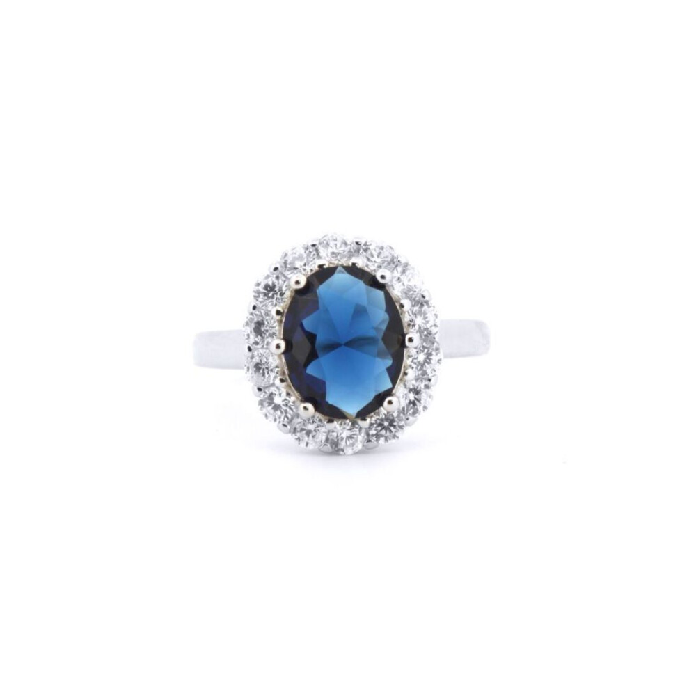 Jewelco London (M) Rhodium Silver Blue Oval Cz Royal Princess Kate Cluster Ring - Arn186