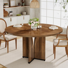 Table de salle Ă manger ronde Tribesigns, 100 cm, table de cuisine pour 4 personnes, style rustique (marron)