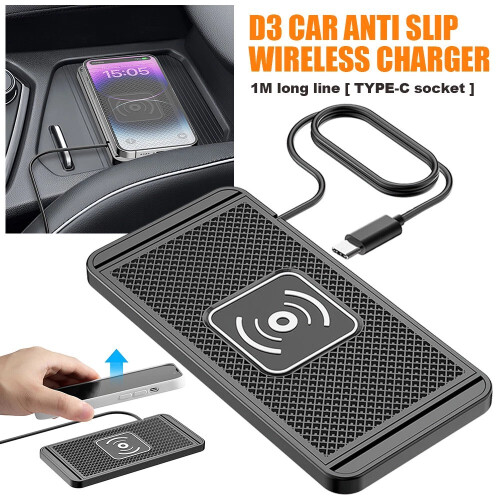 Type-C Car Wireless Charger Fast Charging Mat Pad For for iPhone Samsung (Black)