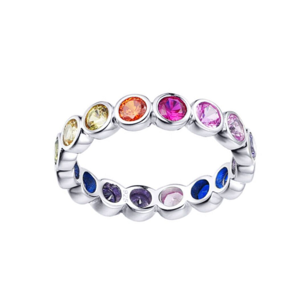 Jewelco London (Q) Unisex Rhodium Rainbow Round Brilliant Cz Bubble Bezel Aurora Full Eternity Ring 4Mm - Arn192 Silver