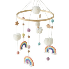 Wooden Rainbow Star Pendant Crib Mobile Nordic Nursery Decoration Hanging Toy Blue