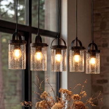 Tribesigns Chandelier for High Ceilings, 5 Light Chandelier with Glass Shade, Farmhouse Pendant Lamp