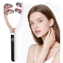 EMS RF Facial Device with Red Blue Light and 8 Roller Massage (White)