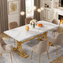 Table Ă manger Tribesigns 160 x 80 cm pour 4 Ă 6 personnes, table de cuisine moderne, blanc et or