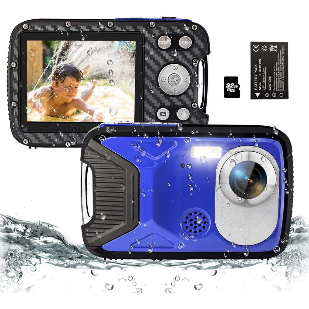 Kids Waterproof Camera 5M 1080P Hd With 32Gb Sd Card (Blue) Blue 6976917411670